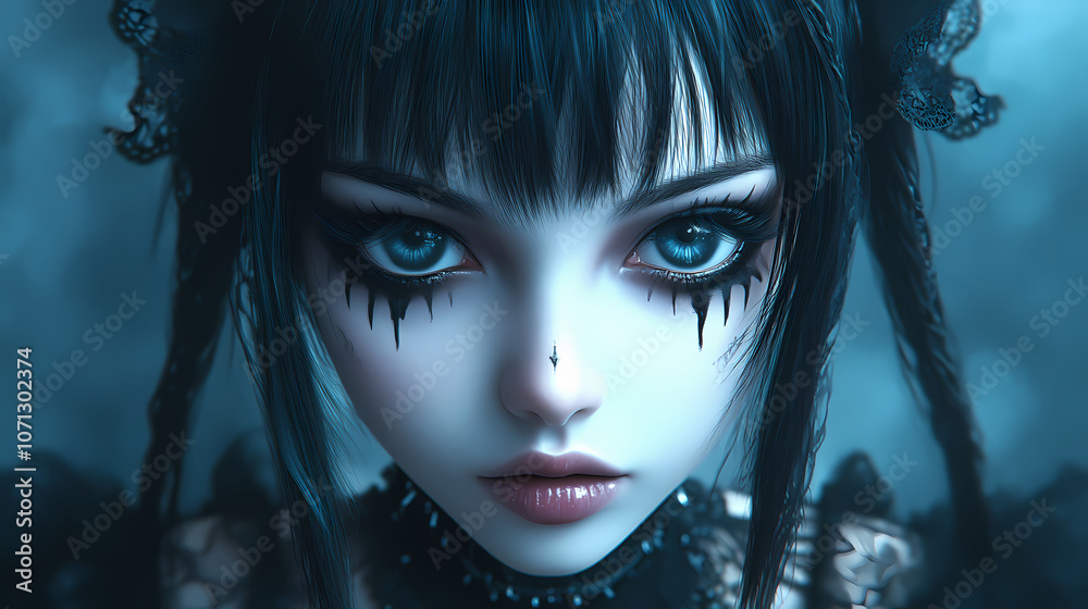 Character girl asian cute model black gothic make up halloween theme background wallpaper ai generated image. Gothic. Illustration Character girl asian cute model black gothic make up halloween theme background wallpaper ai generated image. Gothic. Illustration