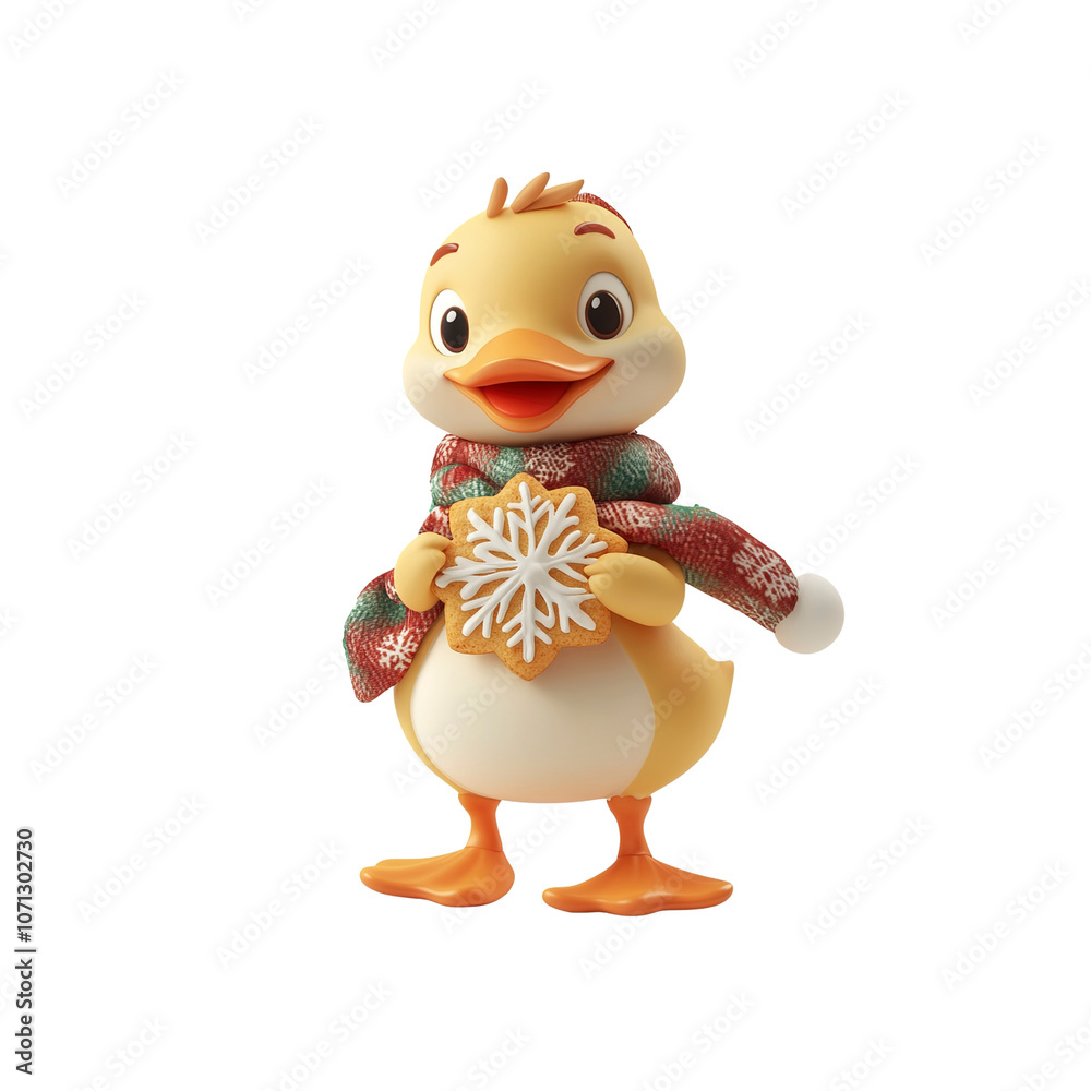 Cute Duckling Holding Snowflake Cookie for Christmas