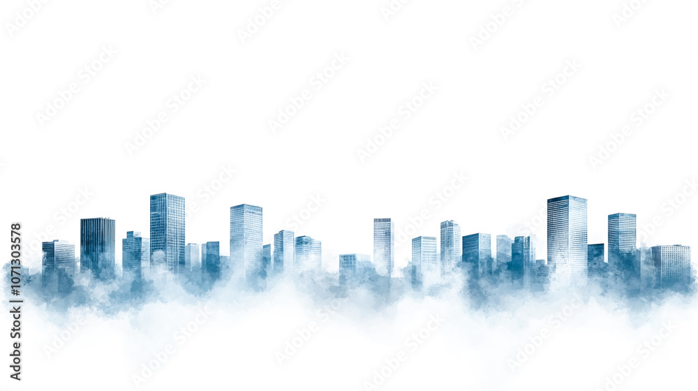 Modern City Skyline with Fog and Mist Effect Modern City Skyline with Fog and Mist Effect