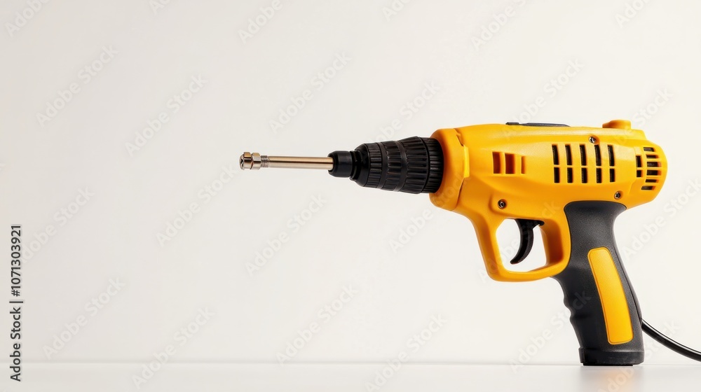 Electric heat gun with adjustable nozzle, isolated on a white background, perfect for repair themes Electric heat gun with adjustable nozzle, isolated on a white background, perfect for repair themes
