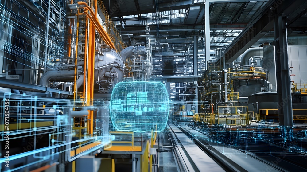 Digital Twin Technology: Picture virtual replicas of physical objects, displaying real-time monitoring and simulations in industries like manufacturing and smart cities Digital Twin Technology: Picture virtual replicas of physical objects, displaying real-time monitoring and simulations in industries like manufacturing and smart cities