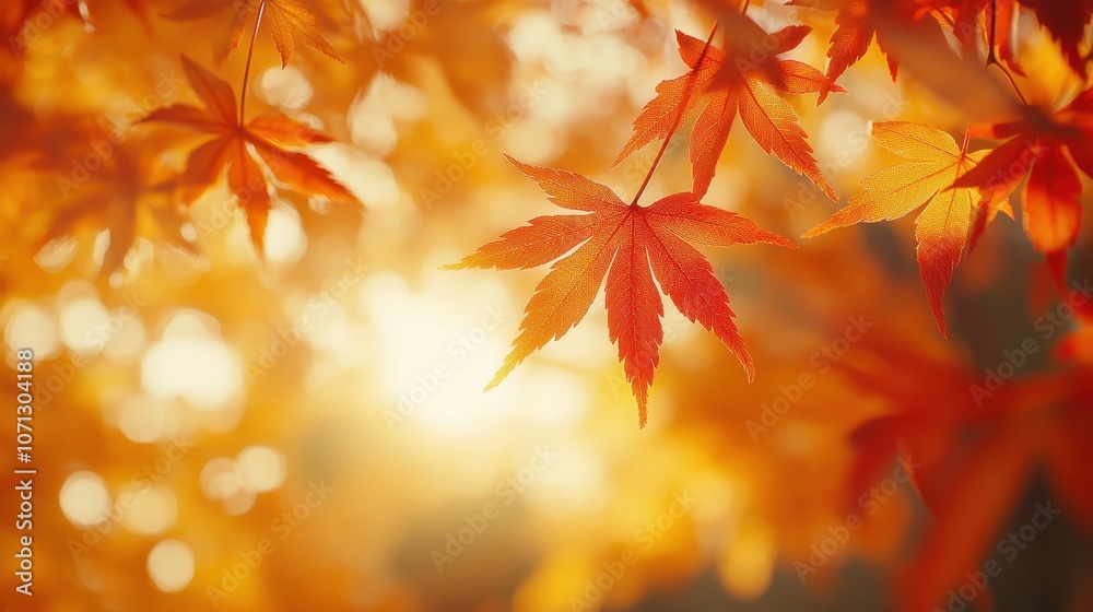 Vibrant Autumn Maple Leaves Backlit by Golden Sunlight in a Serene Forest Setting Capturing the Essence of Fall's Warmth and Beauty Vibrant Autumn Maple Leaves Backlit by Golden Sunlight in a Serene Forest Setting Capturing the Essence of Fall's Warmth and Beauty