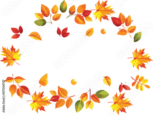 autumn foliage on white background. Banner with fall leaves . Vector illustration 