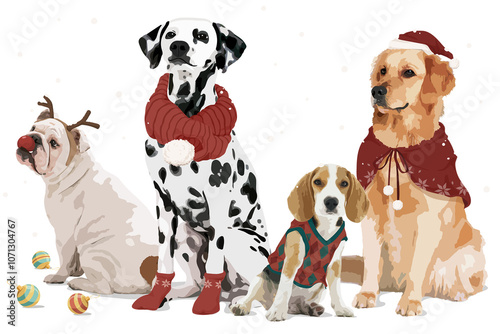 Photography Christmas dogs png sticker, transparent background