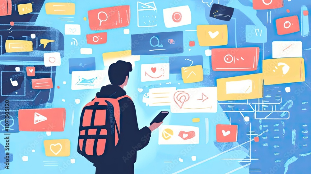 A person scrolling through a social media feed filled with trending hashtags and viral content. A person scrolling through a social media feed filled with trending hashtags and viral content.