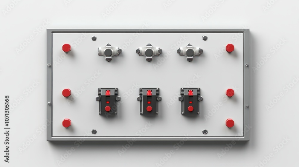 Electric switch panel with toggle switches, isolated on white for control panel and automation themes Electric switch panel with toggle switches, isolated on white for control panel and automation themes
