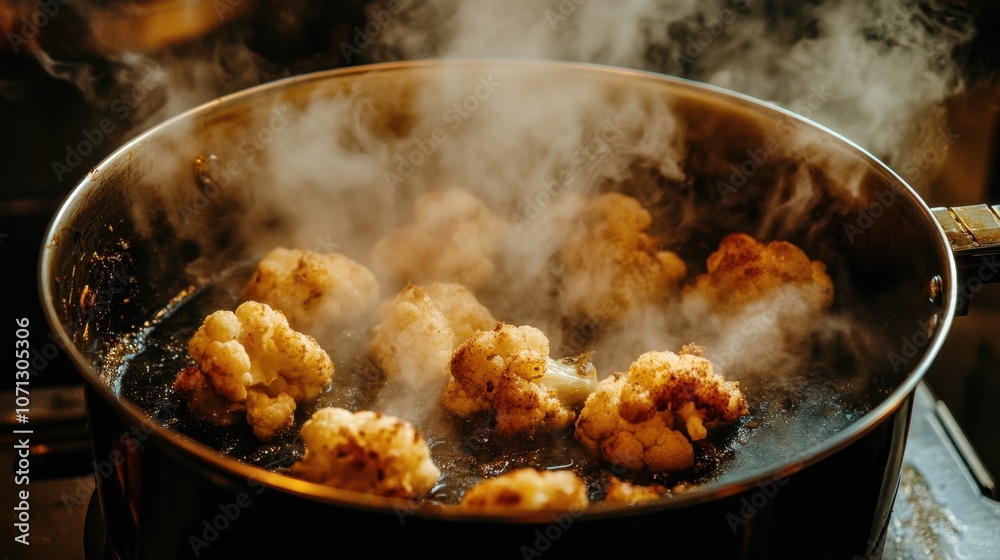 Battered Cauliflower Cooking in Industrial Kitchen Battered Cauliflower Cooking in Industrial Kitchen