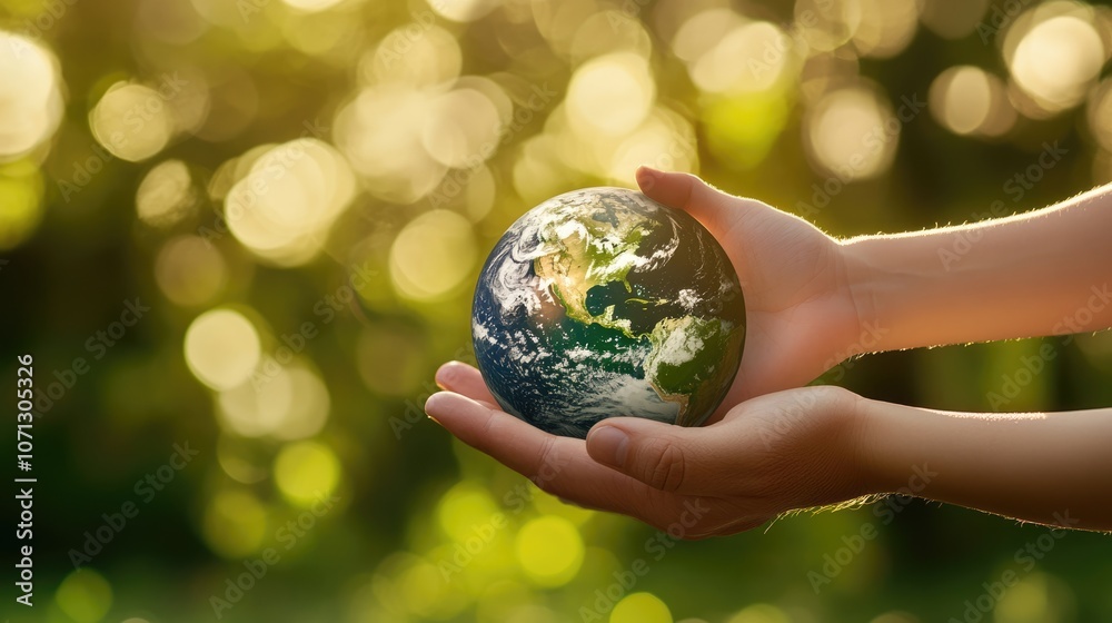 Hands Holding a Globe Against a Bokeh Background