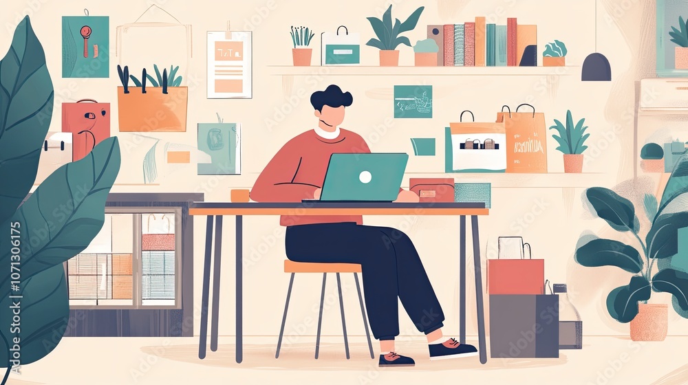 An entrepreneur managing an e-commerce website from a laptop, illustrating the flexibility of modern online business. An entrepreneur managing an e-commerce website from a laptop, illustrating the flexibility of modern online business.