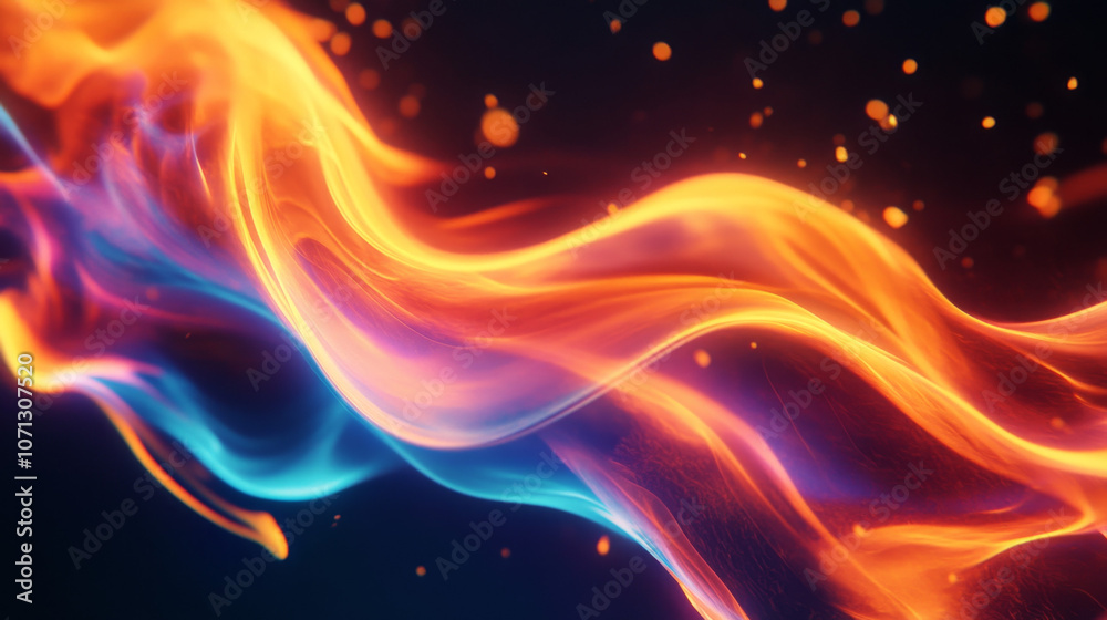 Dynamic Flames in Blue, Pink and Orange on Black Background