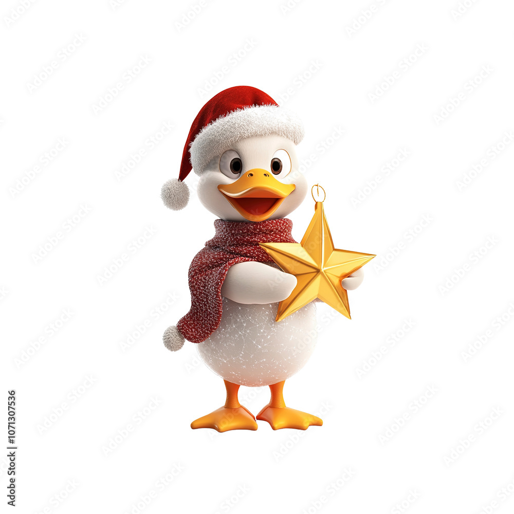 Cute Duck in Santa Hat Holding a Star Ornament Cute Duck in Santa Hat Holding a Star Ornament