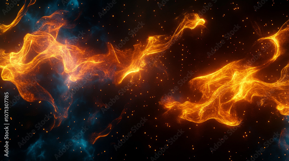 Dynamic Flames in Blue and Orange on Black Background Dynamic Flames in Blue and Orange on Black Background