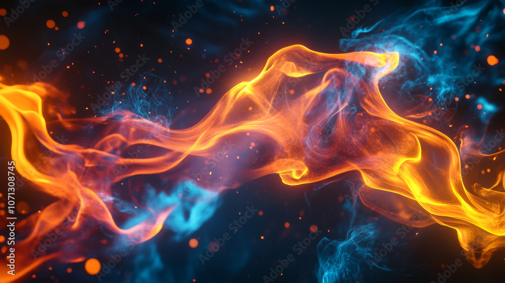 Dynamic Flames in Blue and Orange on Black Background Dynamic Flames in Blue and Orange on Black Background