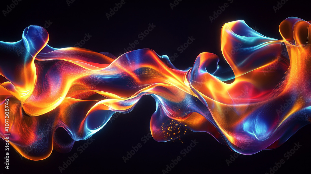 Fototapeta premium Dynamic Flames in Blue, Pink and Orange on Black Background