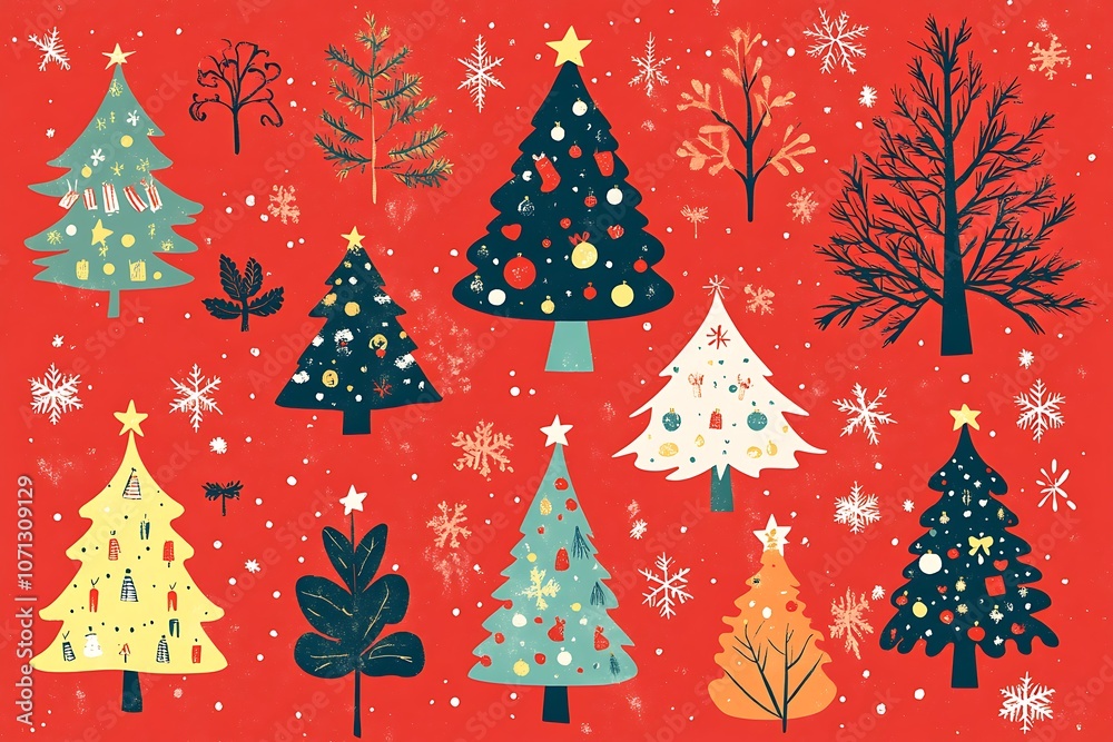 Obraz premium Seamless Christmas tree with red and green colored