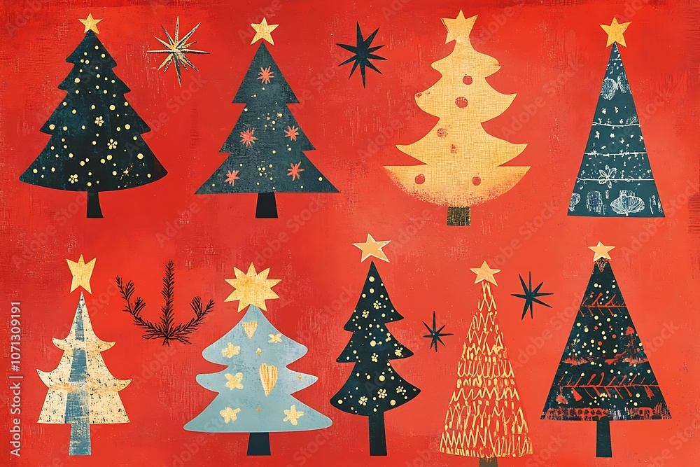 Obraz premium Seamless Christmas tree with red and green colored