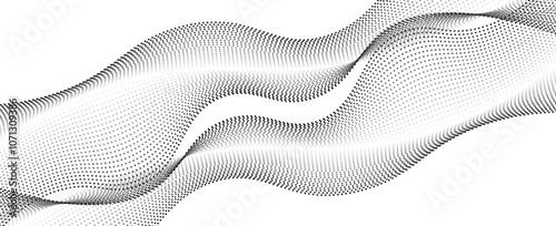 Dotted halftone waves. Abstract liquid shapes, wave effect dotted gradient texture waves isolated vector symbols set. Halftone graphic dots waves