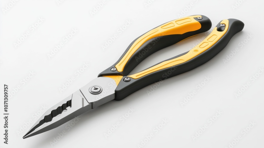 Insulated pliers with ergonomic grip, isolated on a clean white background, a tool for electricians Insulated pliers with ergonomic grip, isolated on a clean white background, a tool for electricians