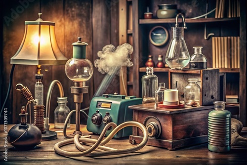 Vintage Style Photography of a Retro Medical Scene Featuring Bronchodilators for Breathing Disorders with Classic Medical Equipment and Atmosphere photo