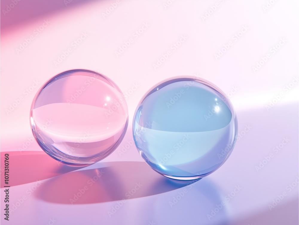 A minimalist abstract with overlapping shapes in soft blue and pink, enhanced by side lighting and gentle shadows, creating a calming depth effect.