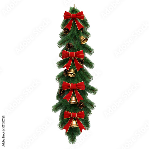 A decorative garland features bows and bells prominently
