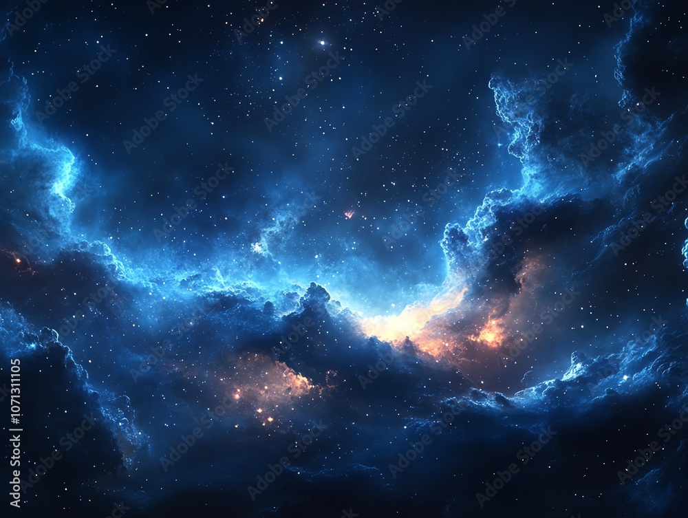 Obraz premium A cosmic landscape with swirling nebulae and a scattering of stars.
