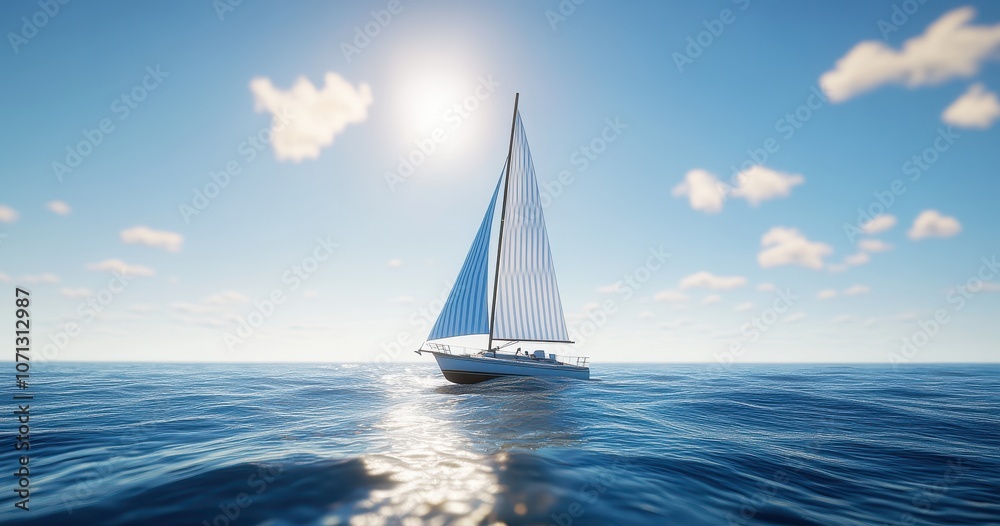 Obraz premium Sailboat on the Open Sea Under Clear Blue Sky