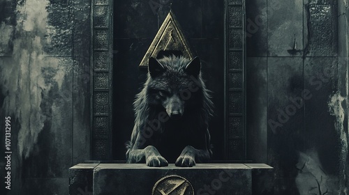 Wolf with Masonic Symbol in Artistic Style photo