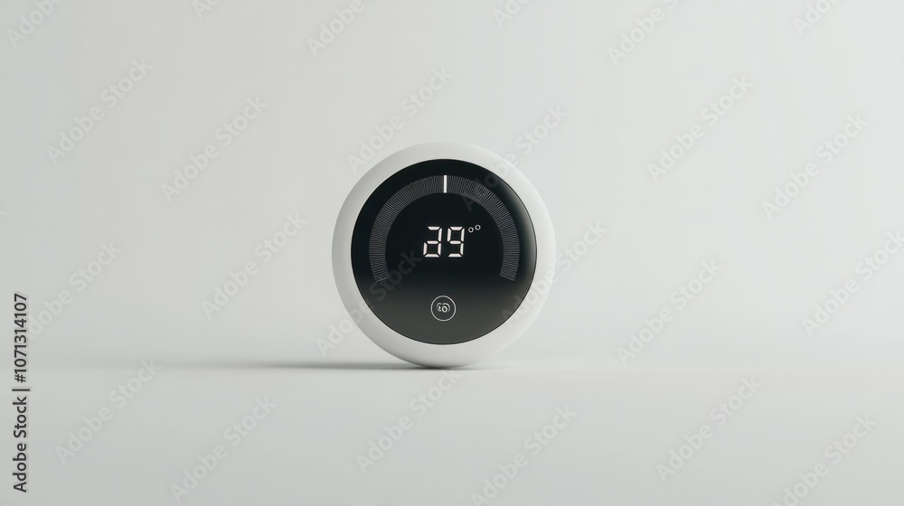 Smart thermostat with digital display, isolated on a plain white background, for home automation themes Smart thermostat with digital display, isolated on a plain white background, for home automation themes