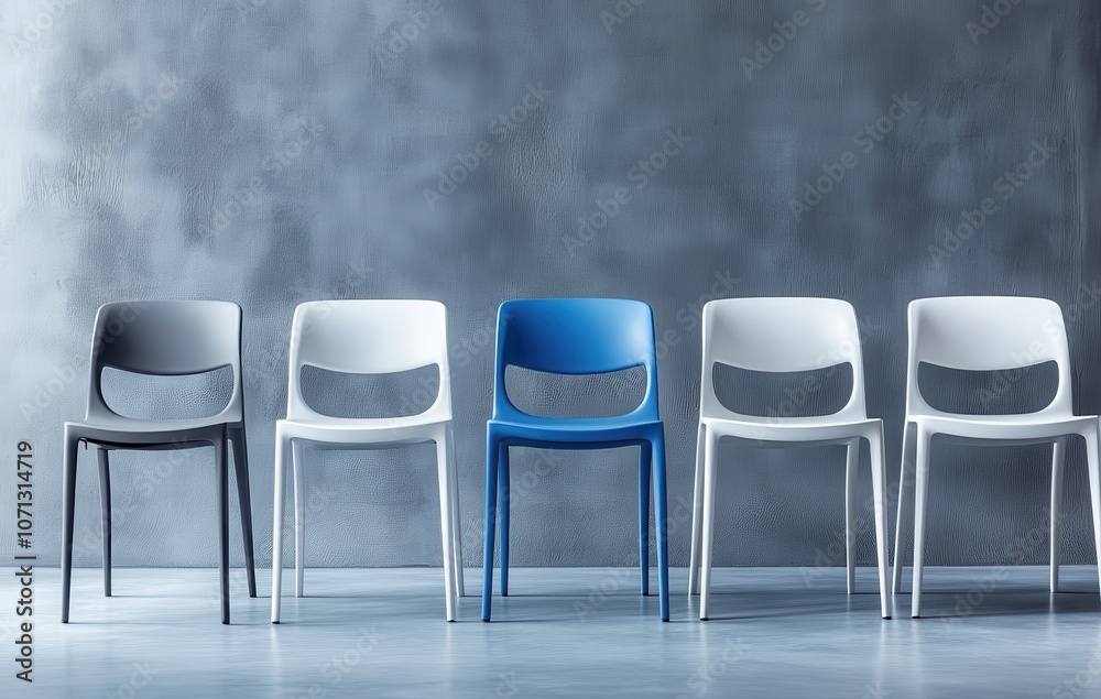 Colorful Chairs in a Stylish Line Against Grey Background Colorful Chairs in a Stylish Line Against Grey Background
