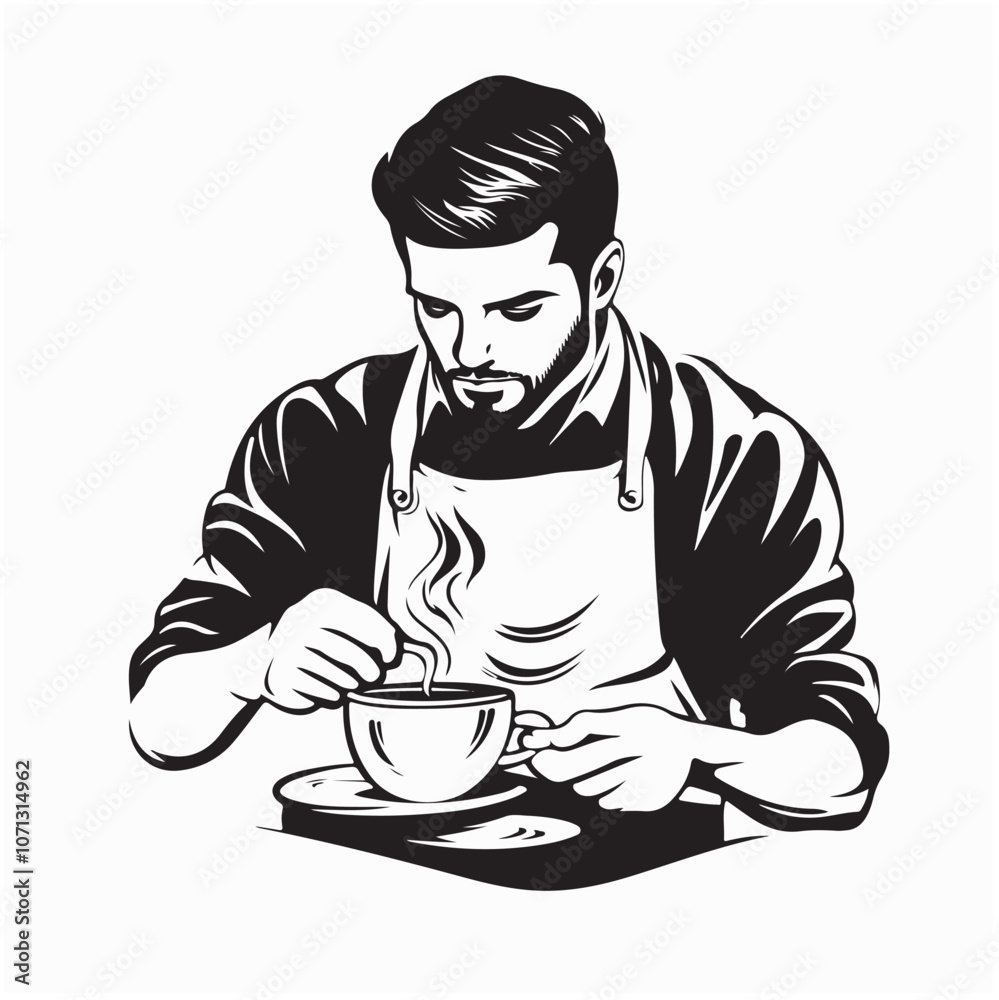 Male Barista Making Coffee Barista image vector isolated on white background Male Barista Making Coffee Barista image vector isolated on white background