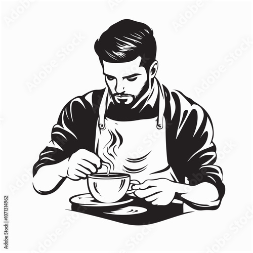 Male Barista Making Coffee Barista image vector isolated on white background