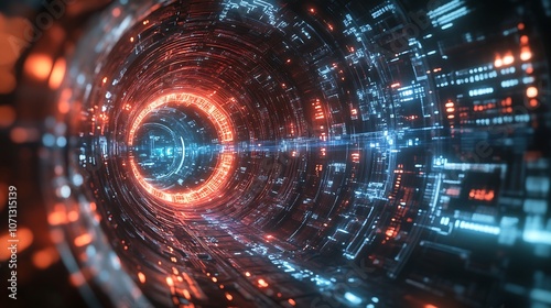 Explore the depths of a futuristic digital tunnel