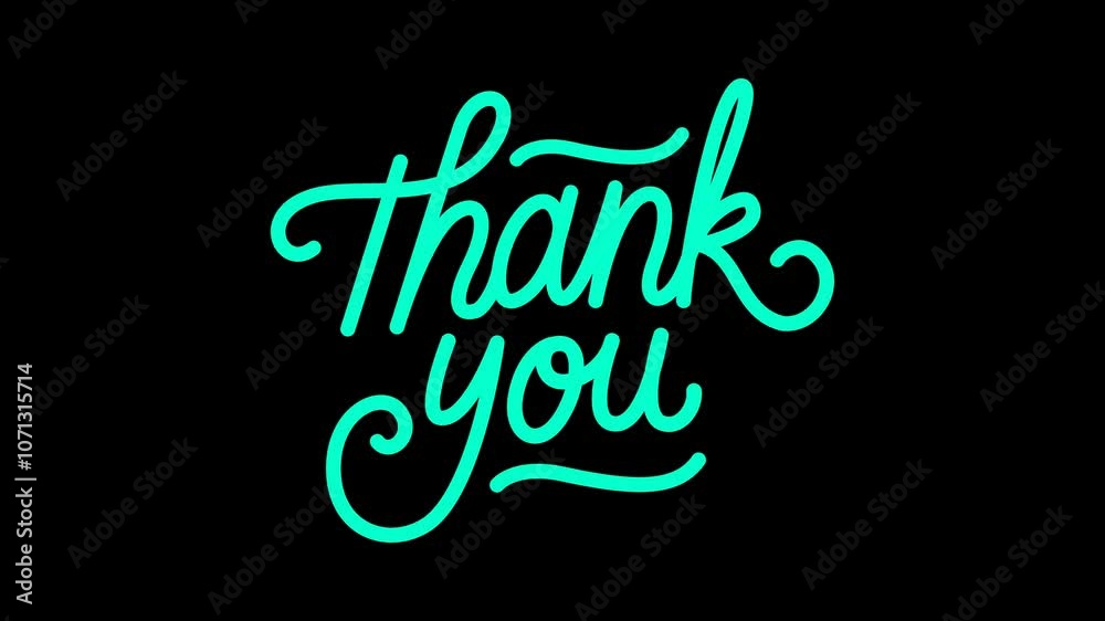 Animated Thank you hand lettering. Alpha channel, transparent background. 4K resolution