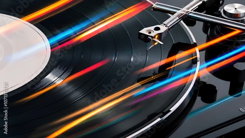 Close-Up of Vinyl Record Spinning with Motion Blur Lights

 photo