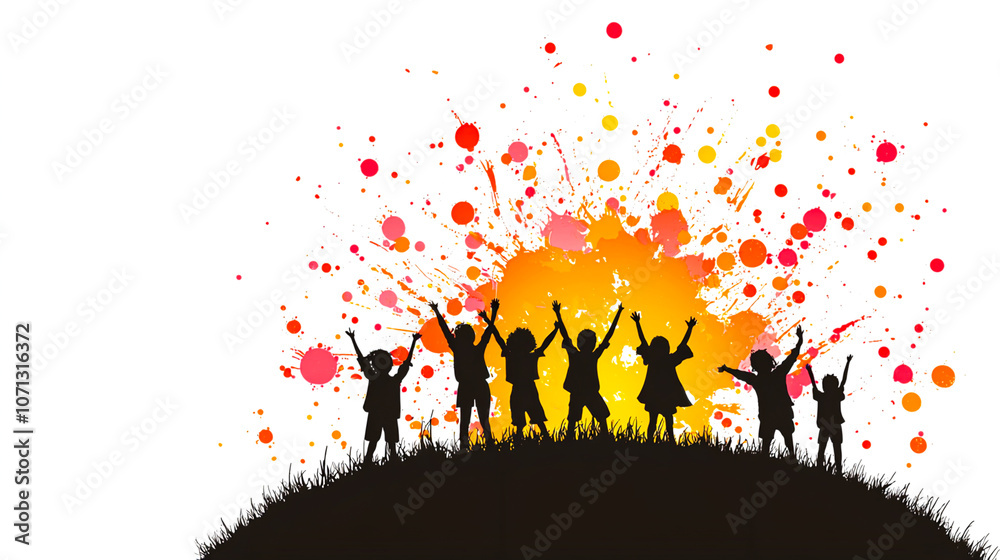 Joyful Silhouettes Against Colorful Background Joyful Silhouettes Against Colorful Background
