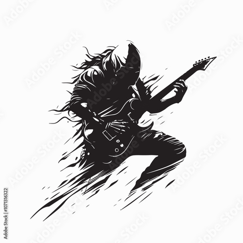 Heavy metal guitarist silhouette image vector. isolated on white background.