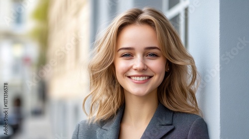 A smiling woman with wavy hair stands confidently against a light-colored wall, exuding warmth and approachability. Free Download A smiling woman with wavy hair stands confidently against a light-colored wall, exuding warmth and approachability. - GFXLoad
