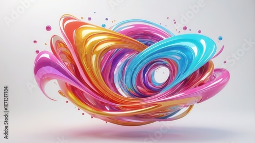 A vibrant 3D holographic swirling colors on a solid white background.