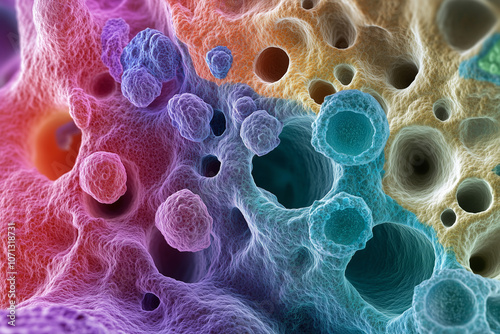 Microscope view of colorful detailed cellular structure of respiratory phlegm