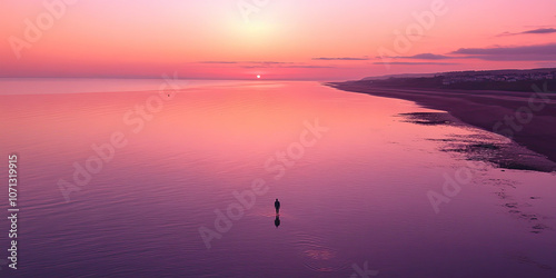 Aerial drone photograph pink sunset, coastline seascape photography, minimal beautiful background wallpaper