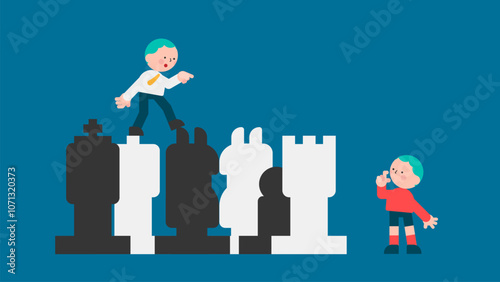 Businessman playing chess and try to find strategic position and tactic for long-term success plan or goal. Symbol of vision, competition, negotiation, planning and challenge.