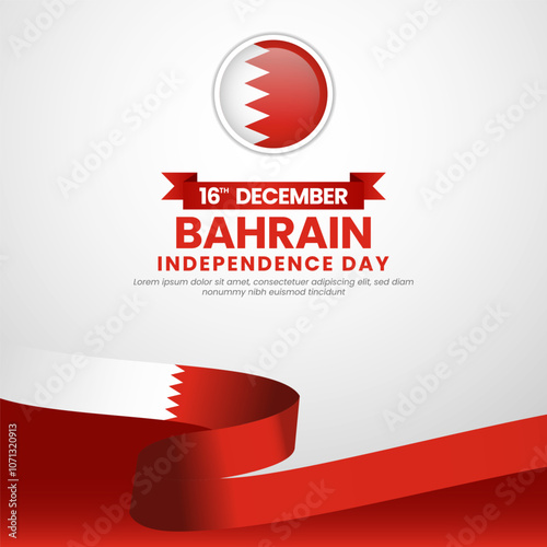 Bahrain waving ribbon flag for Bahrain Independence Day and National day square banner background