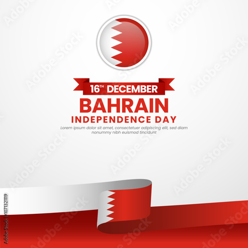 Bahrain waving ribbon flag for Bahrain Independence Day and National day square banner background