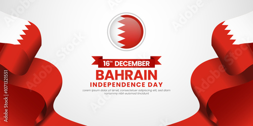 Bahrain Waving Ribbon Flag for Independence Day and National Day Celebration Banner Background with blank space area