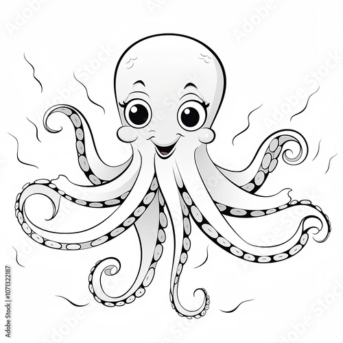 Octopus cartoon illustration. Coloring page for kids with octopus photo