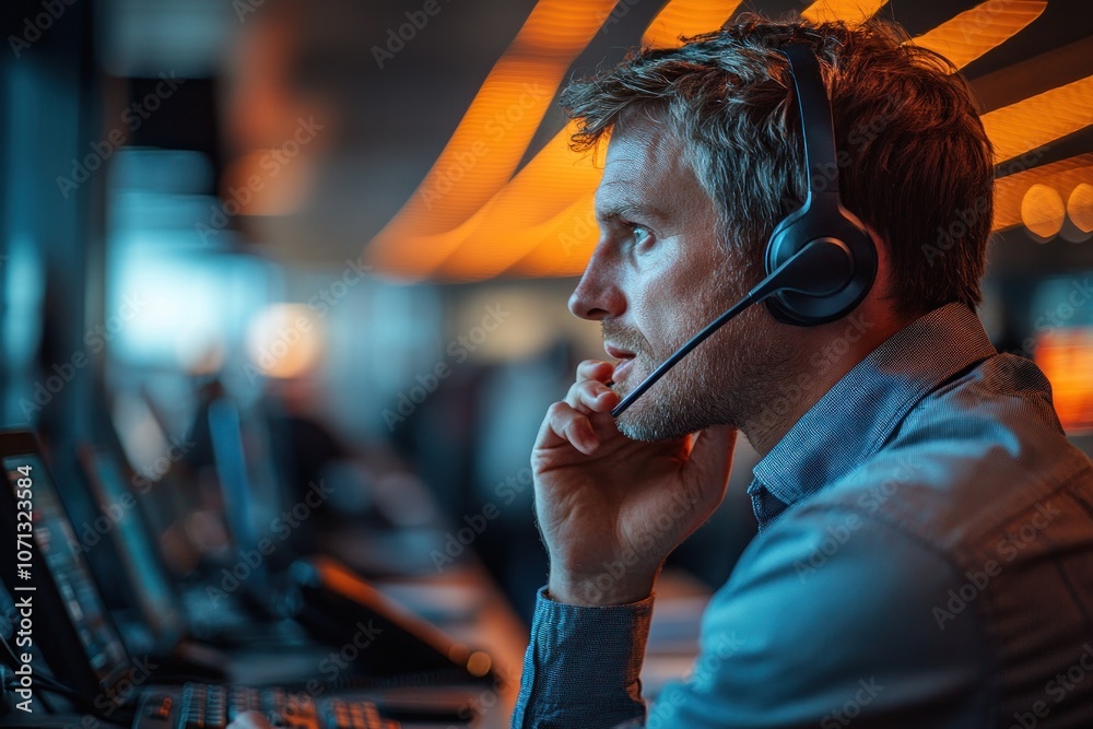 Focused Man Working in a Control Room Focused Man Working in a Control Room