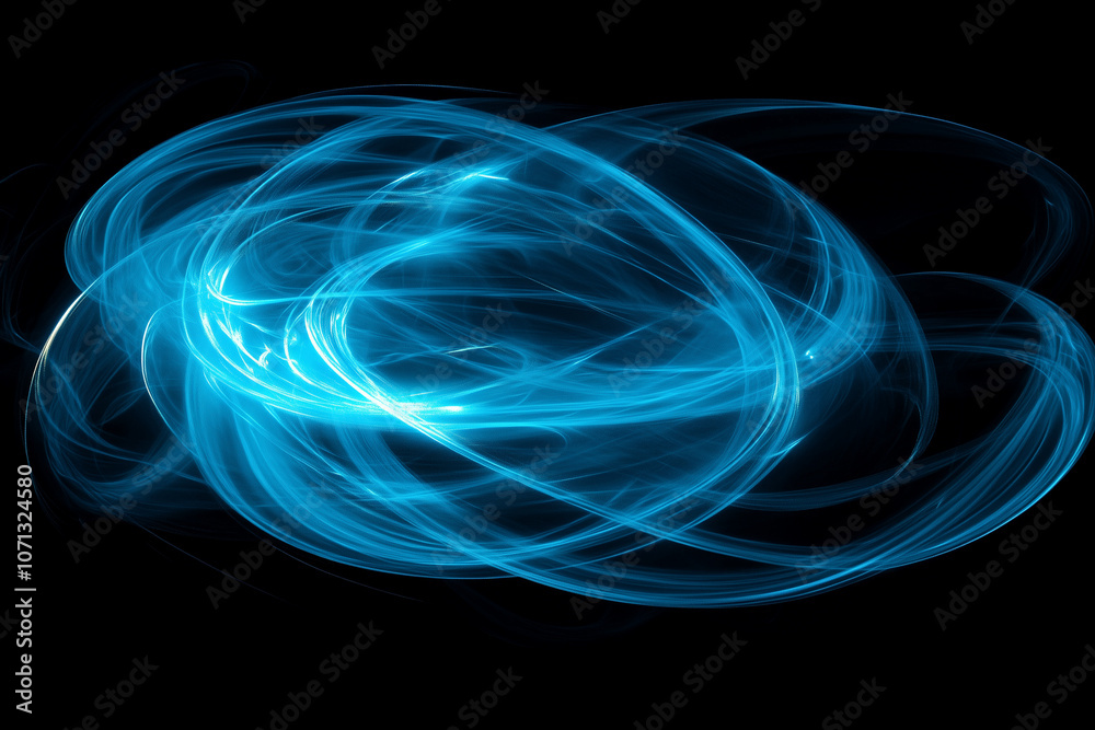 Fototapeta premium Blue light swirls with magical energy flowing on dark background
