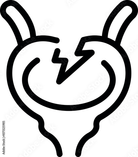Stylized bladder icon with lightning bolt representing pain, discomfort, and potential urinary problems