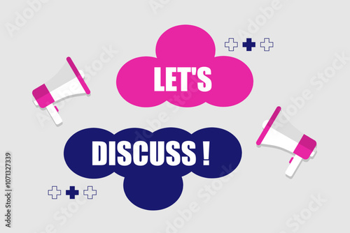 Vector banner. Megaphone with let's discuss speech bubble. Loudspeaker. Banner for business, marketing. Banner design vector illustration.